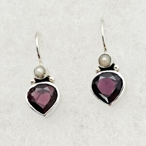 Silpada Sterling Silver Garnet Teardrop & Pearl 'Get Glowing' Earrings W2986